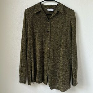 Alfred Dunner 80s Black and Gold Button Down Blouse